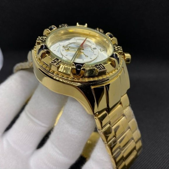 Men's Gold Color Military Watch Large Dial All Stainless Steel Night Light - Picture 6 of 7